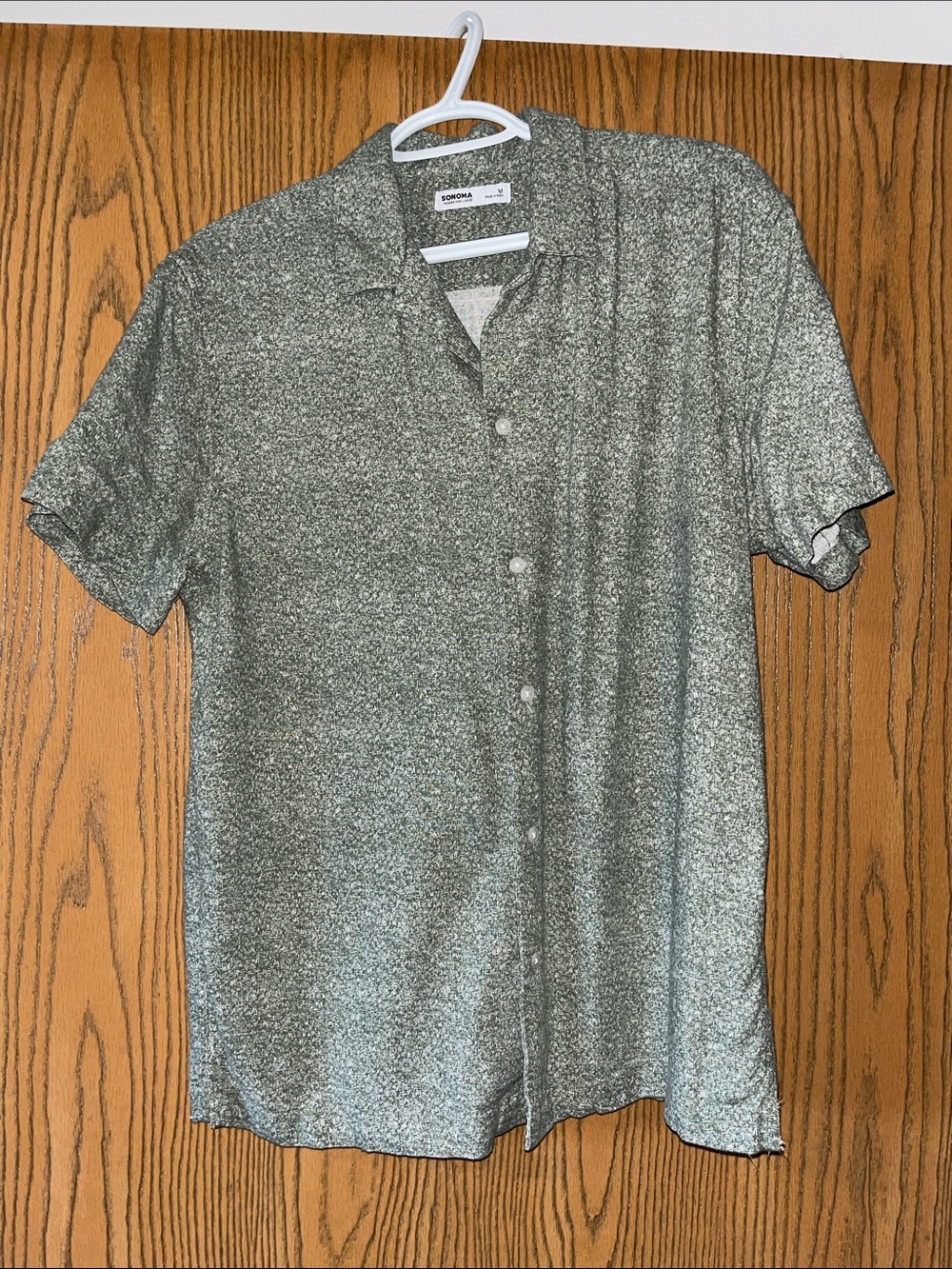 Sonoma Short-Sleeve Button-Down Shirt in Olive Speckle